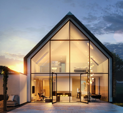 Visualisation architecturale 3D petite maison crepuscule