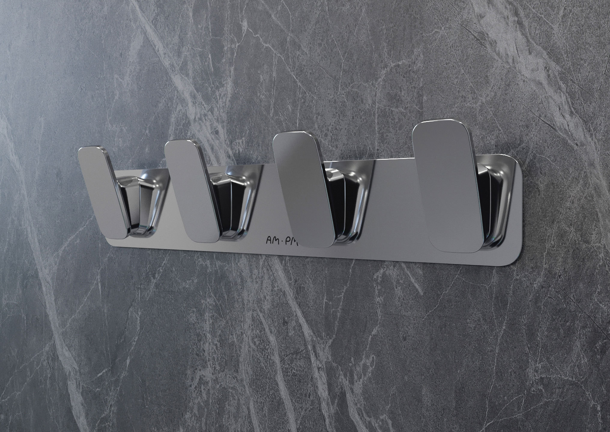 Visualisation 3D des cintres pour serviettes de bain sur le mur en marbre gris